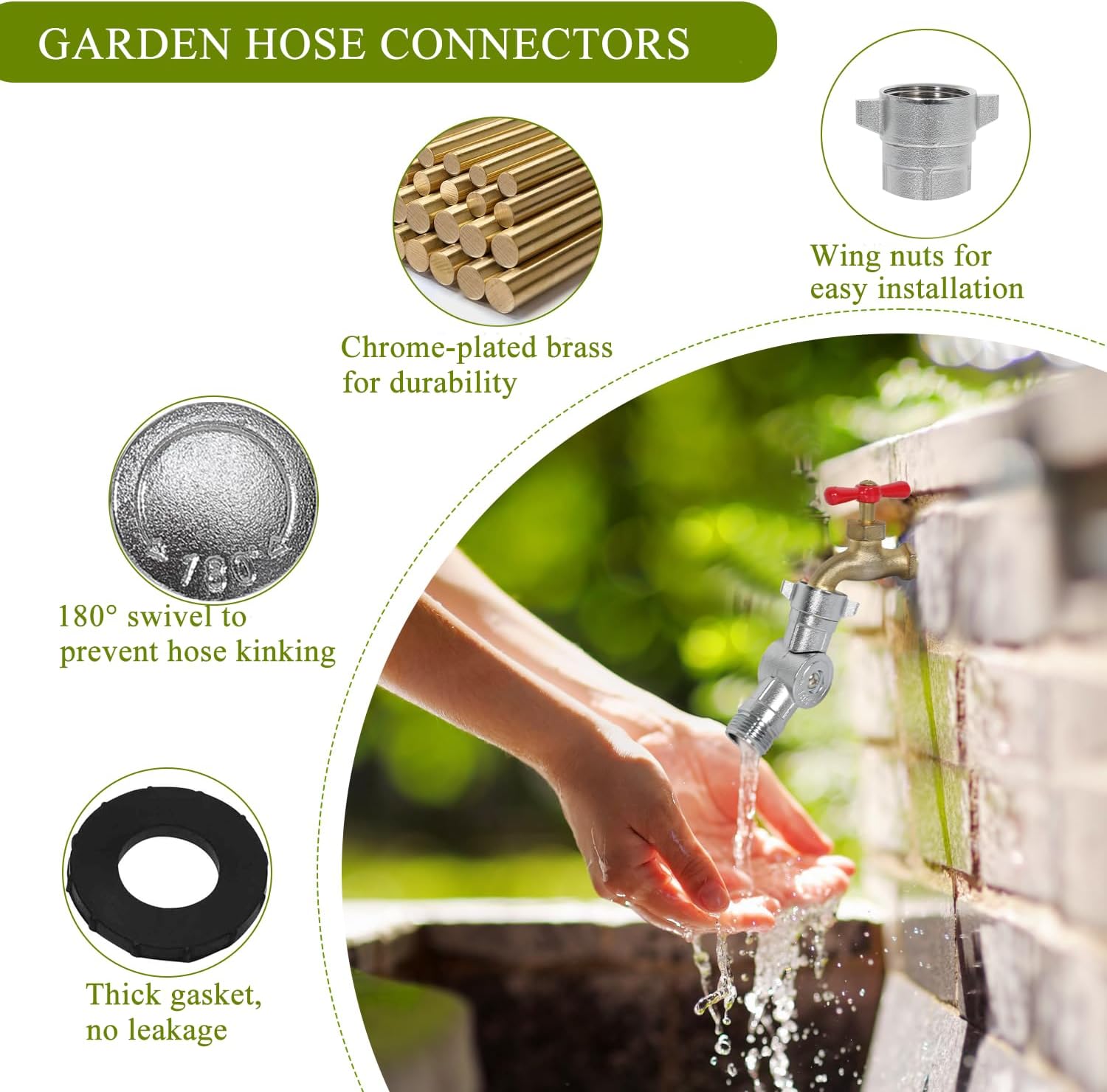 Swivel Hose Connector, brass hose elbow can rotate 180°, reducing hose kinking - 3/4" FHT X 3/4" MHT Hose Thread for garden/RV/lawn.