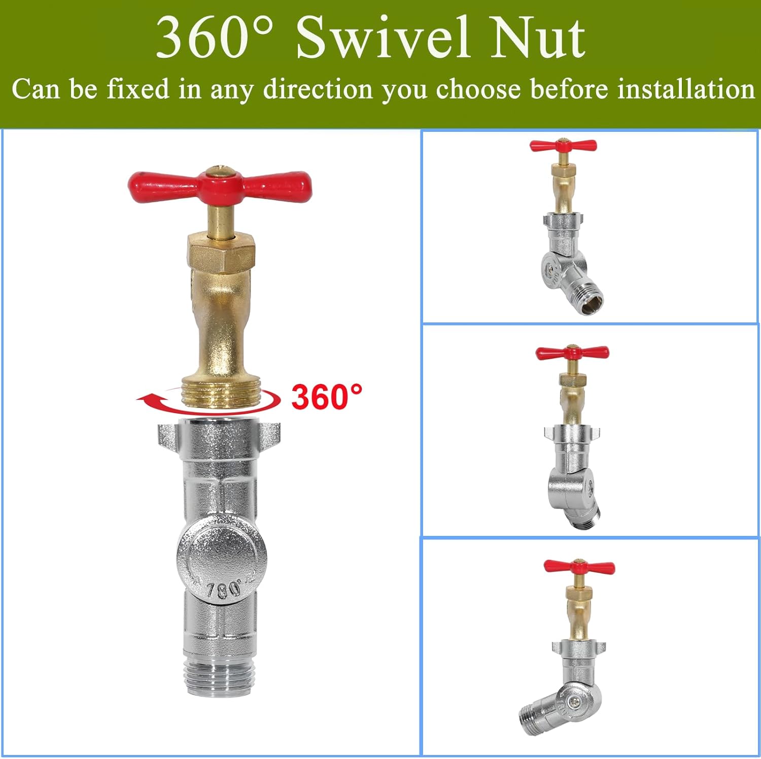 Swivel Hose Connector, brass hose elbow can rotate 180°, reducing hose kinking - 3/4" FHT X 3/4" MHT Hose Thread for garden/RV/lawn.