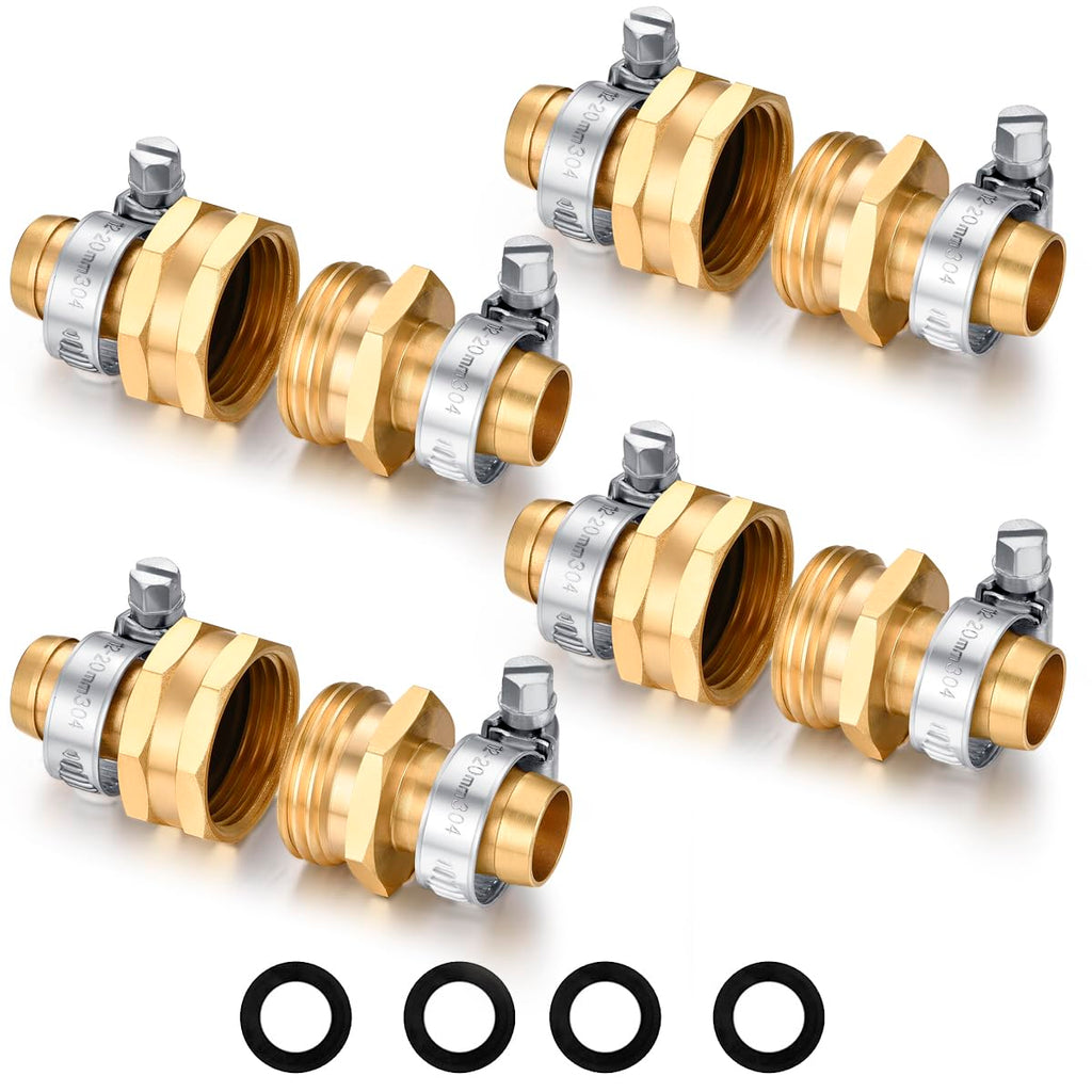 Garden Hose Repair Connector with Clamps Hose End Repair Kit,5/8" Barb Garden Hose Fittings Male and Female brass garden hose ends (5/8"Barb-2 Set)