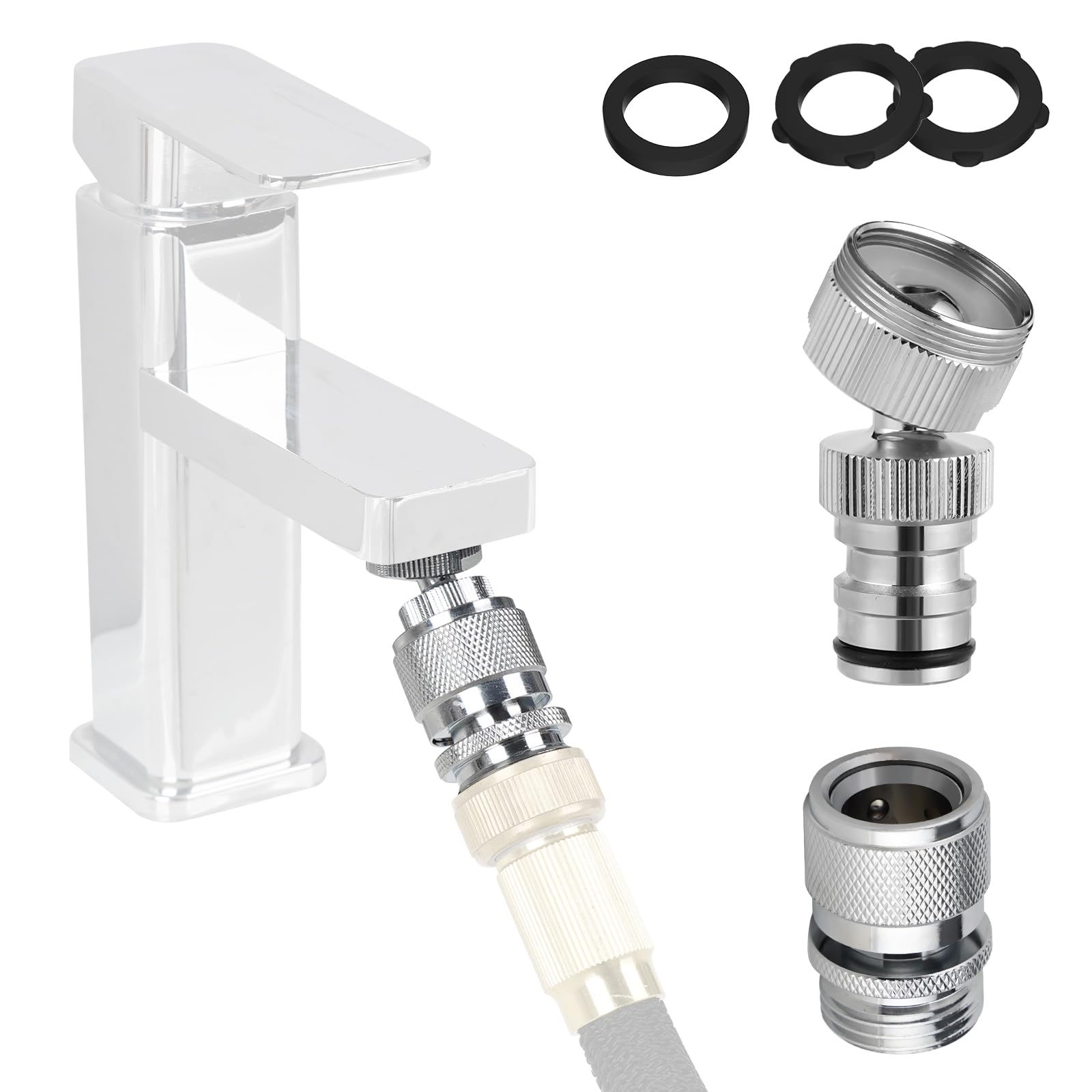Hibbent Faucet Adapter Kit, Swivel Aerator Adapter to Connect Garden Hose - Multi-Thread Kitchen Sink Faucet to Garden Hose Adapter 3/4 Inch - Chrome Finished