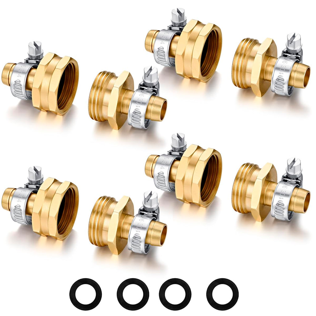 Garden Hose Repair Connector with Clamps Hose End Repair Kit,5/8" Barb Garden Hose Fittings Male and Female brass garden hose ends (5/8"Barb-2 Set)