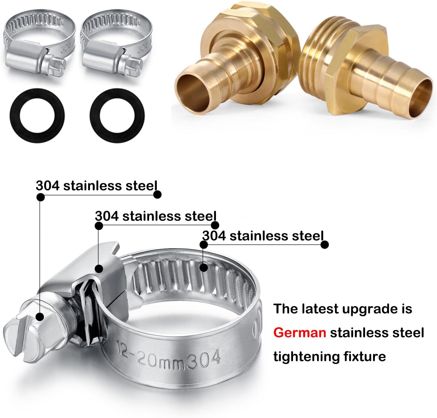 Garden Hose Repair Connector with Clamps Hose End Repair Kit,5/8" Barb Garden Hose Fittings Male and Female brass garden hose ends (5/8"Barb-2 Set)