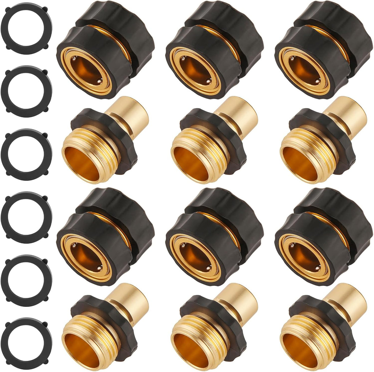 BILAL 6 Set Quick Connect Hose Fittings for Garden Hose Quick Connector with Gasket, 3/4 Inch GHT Male and Female Attachment Quick Release Water Hose Adapter