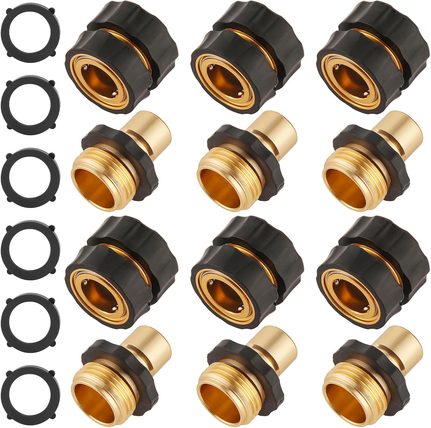BILAL 6 Set Quick Connect Hose Fittings for Garden Hose Quick Connector with Gasket, 3/4 Inch GHT Male and Female Attachment Quick Release Water Hose Adapter