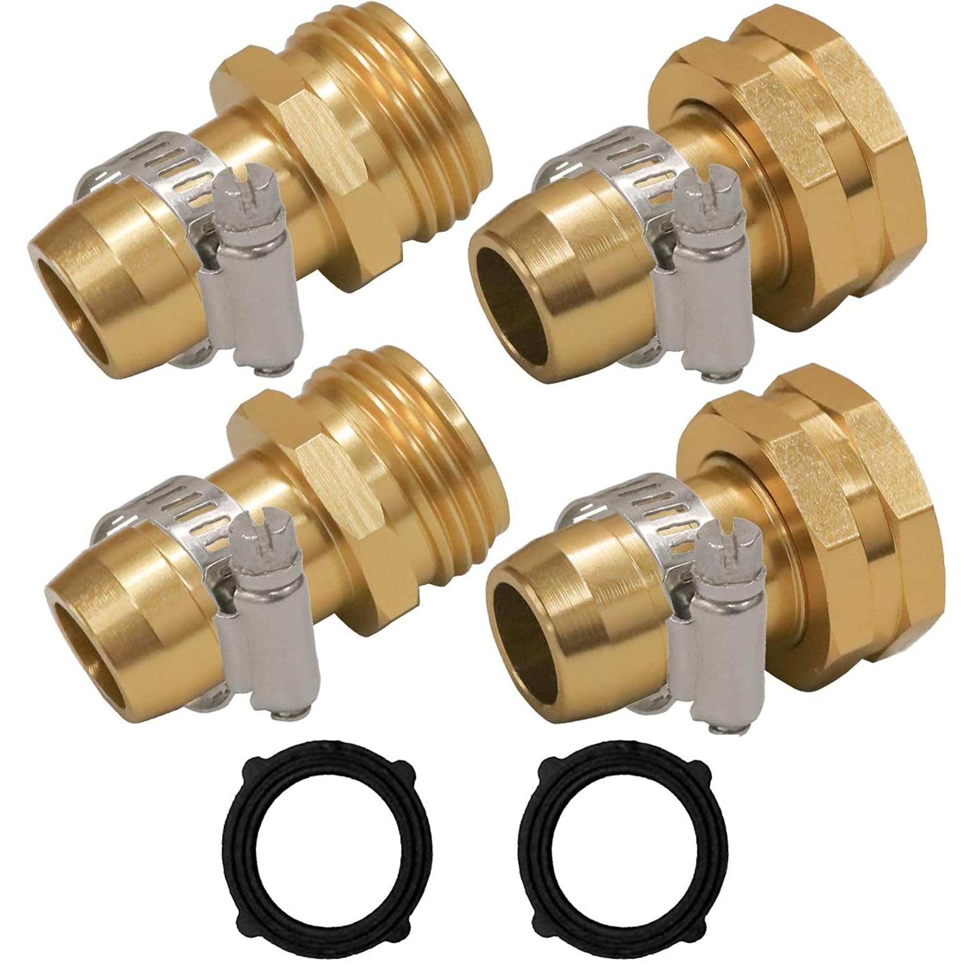 Hourleey Garden Hose Repair Connector with Clamps, Fit for 3/4" or 5/8" Garden Hose Fitting, 4 Set