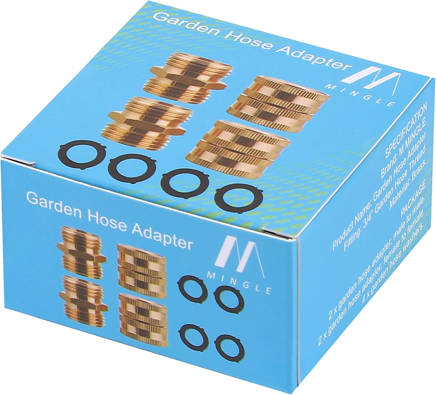 M MINGLE Garden Hose Adapter, Male to Male, Female to Female, 3/4 Inch Brass Connector, 4-Pack with Extra 4 Washers