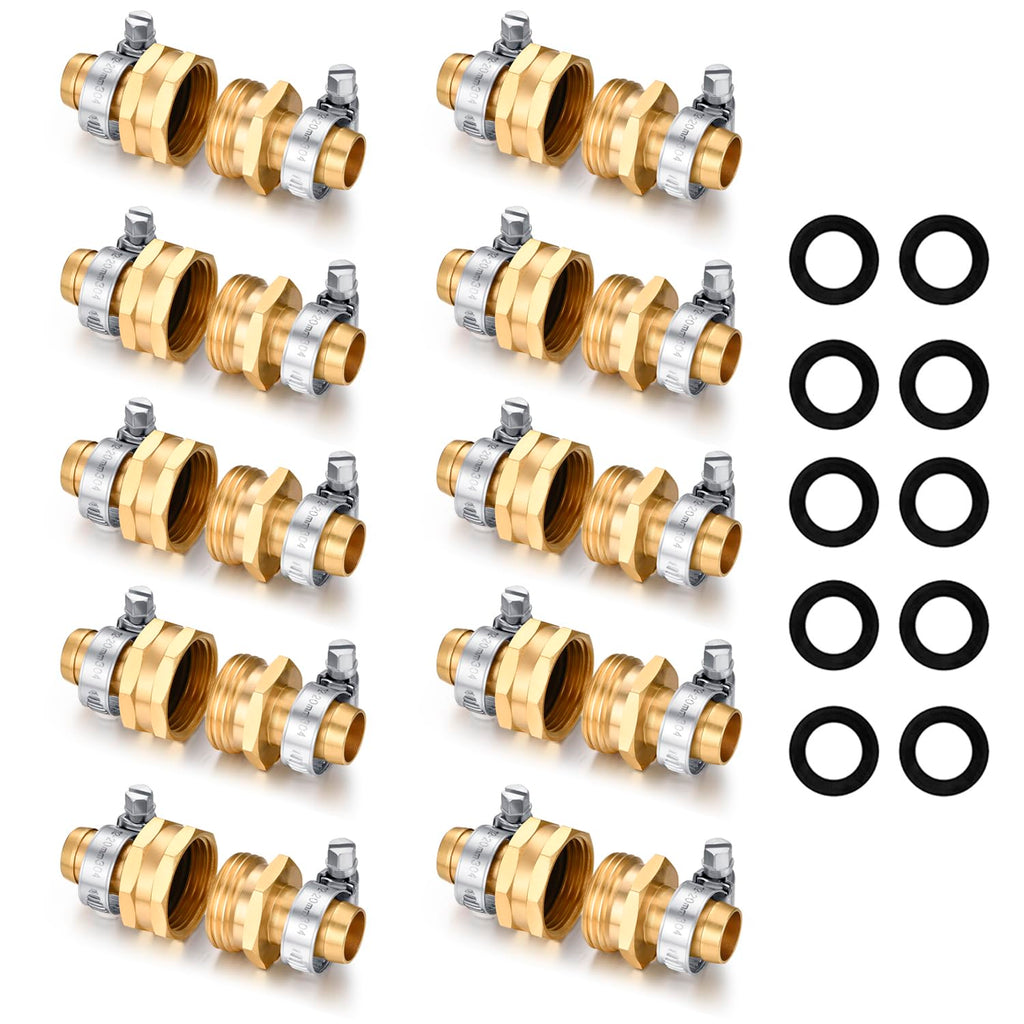 Garden Hose Repair Connector with Clamps Hose End Repair Kit,5/8" Barb Garden Hose Fittings Male and Female brass garden hose ends (5/8"Barb-2 Set)