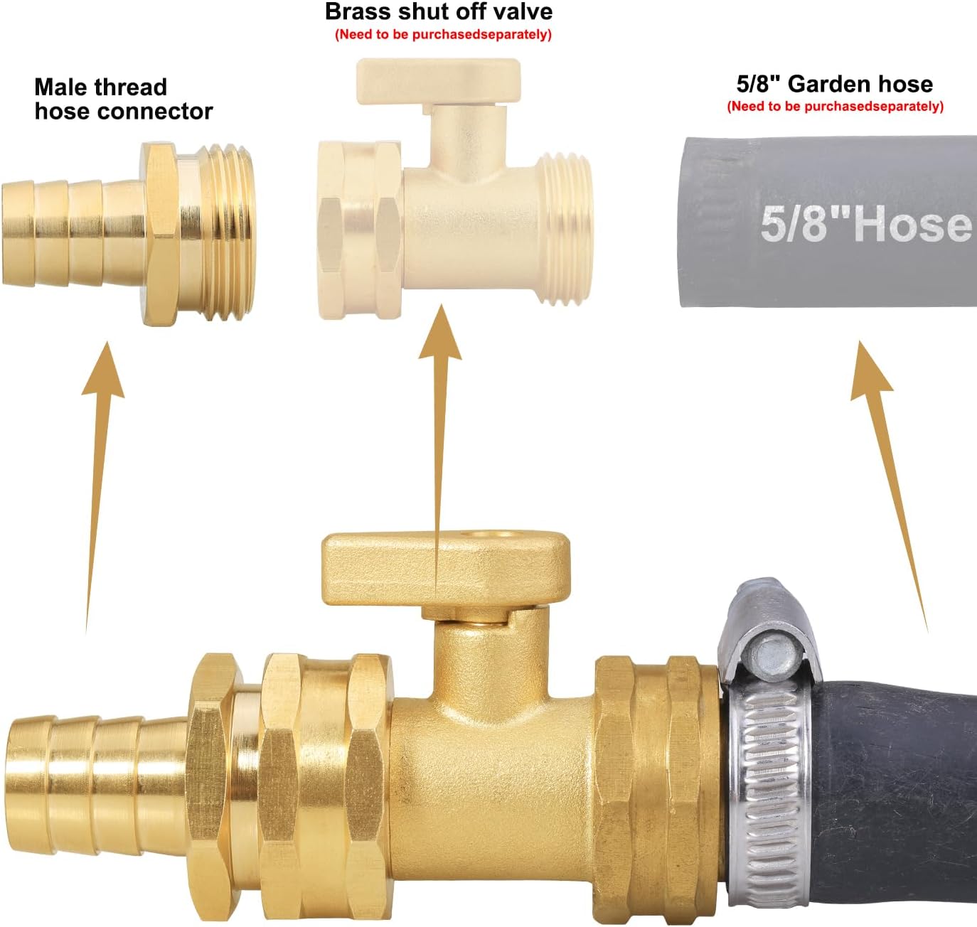 Garden Hose Repair Connector with Clamps Hose End Repair Kit,5/8" Barb Garden Hose Fittings Male and Female brass garden hose ends (5/8"Barb-2 Set)