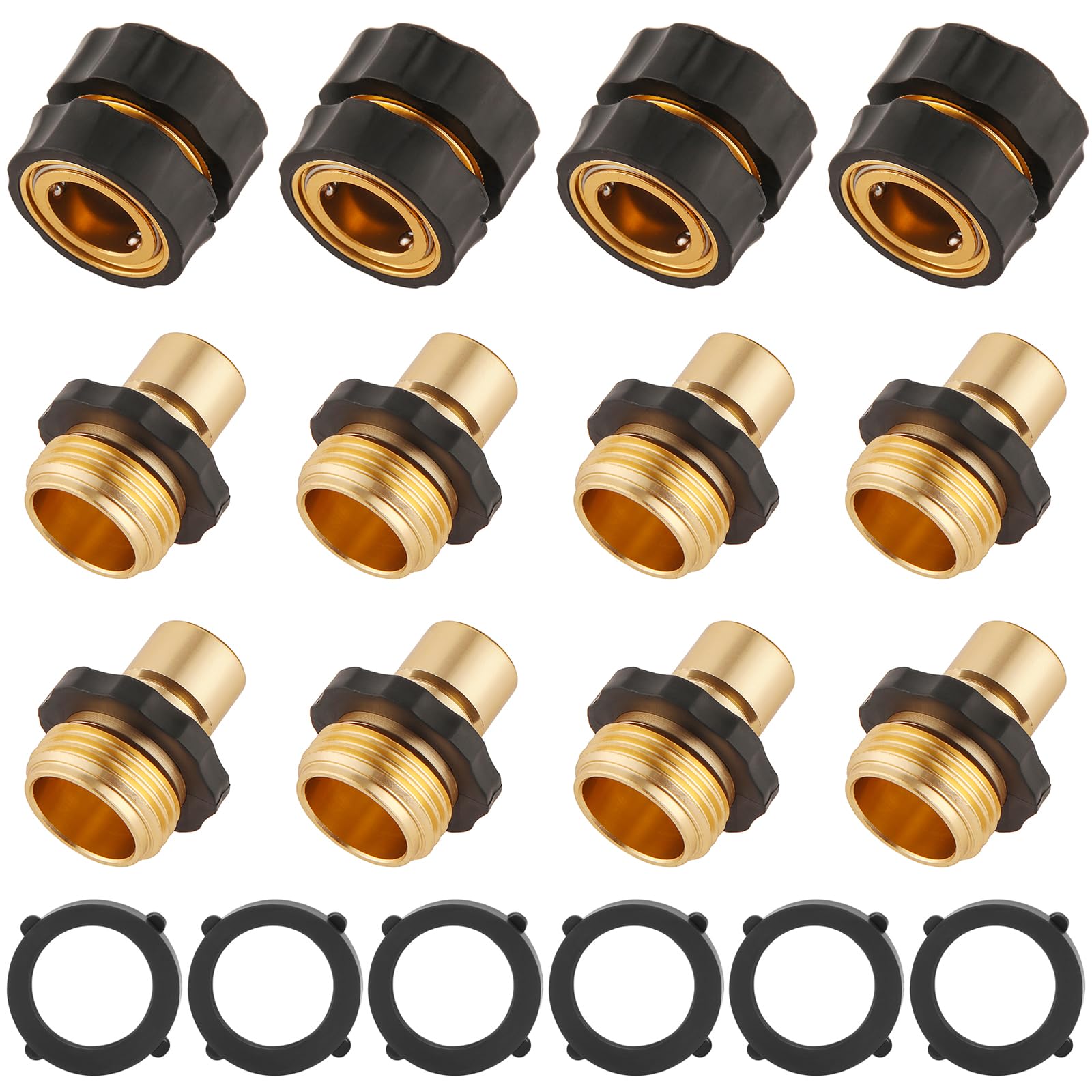 BILAL 6 Set Quick Connect Hose Fittings for Garden Hose Quick Connector with Gasket, 3/4 Inch GHT Male and Female Attachment Quick Release Water Hose Adapter