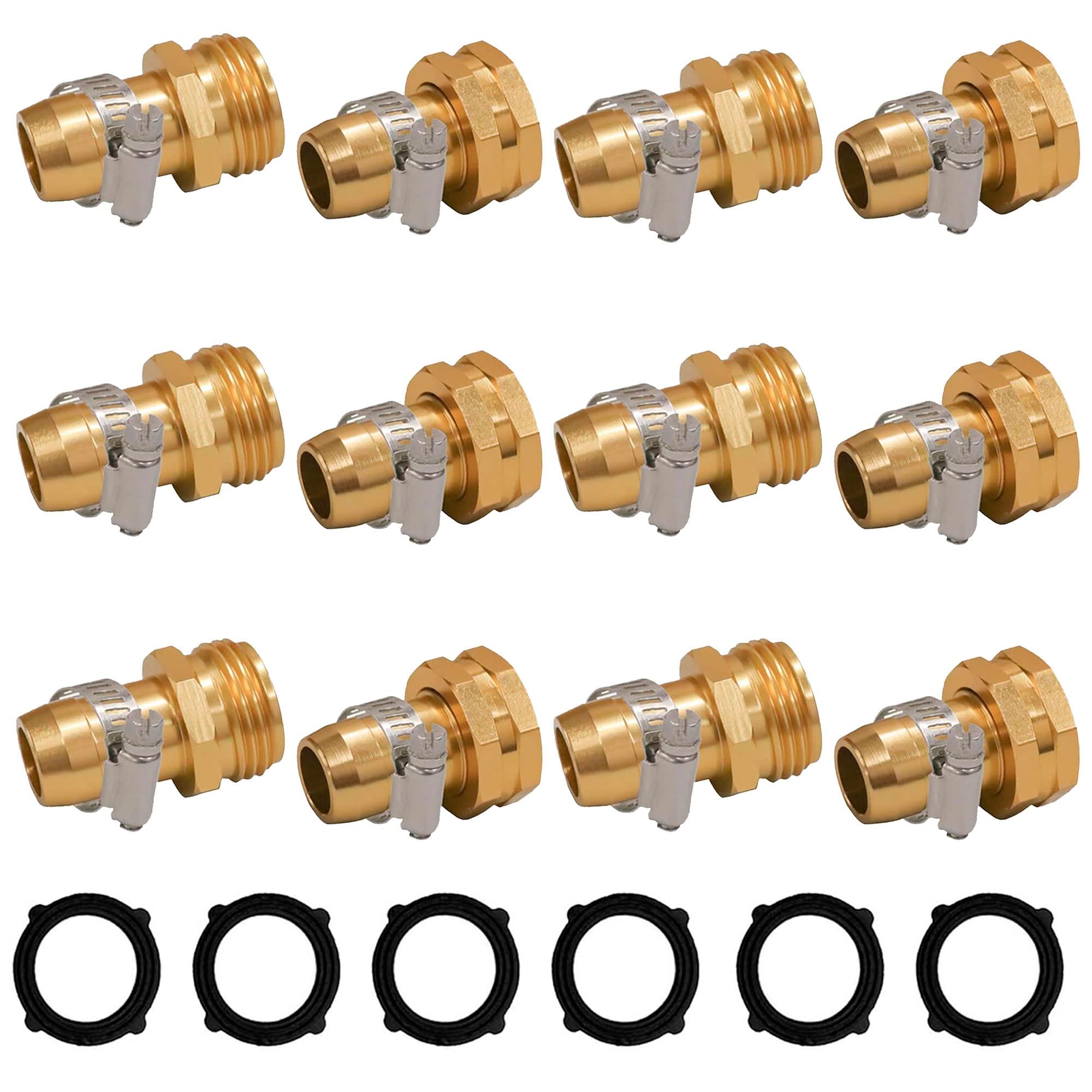 Hourleey Garden Hose Repair Connector with Clamps, Fit for 3/4" or 5/8" Garden Hose Fitting, 4 Set