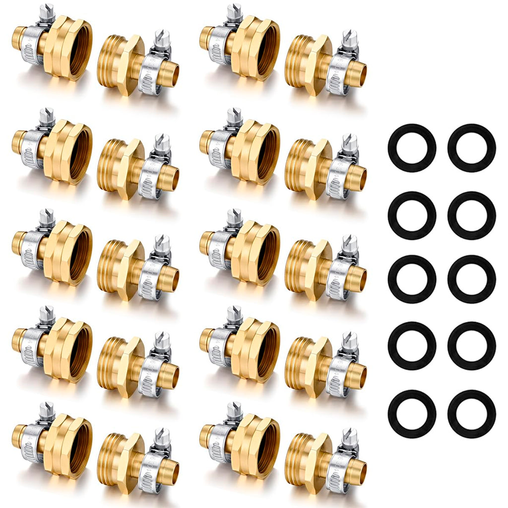 Garden Hose Repair Connector with Clamps Hose End Repair Kit,5/8" Barb Garden Hose Fittings Male and Female brass garden hose ends (5/8"Barb-2 Set)