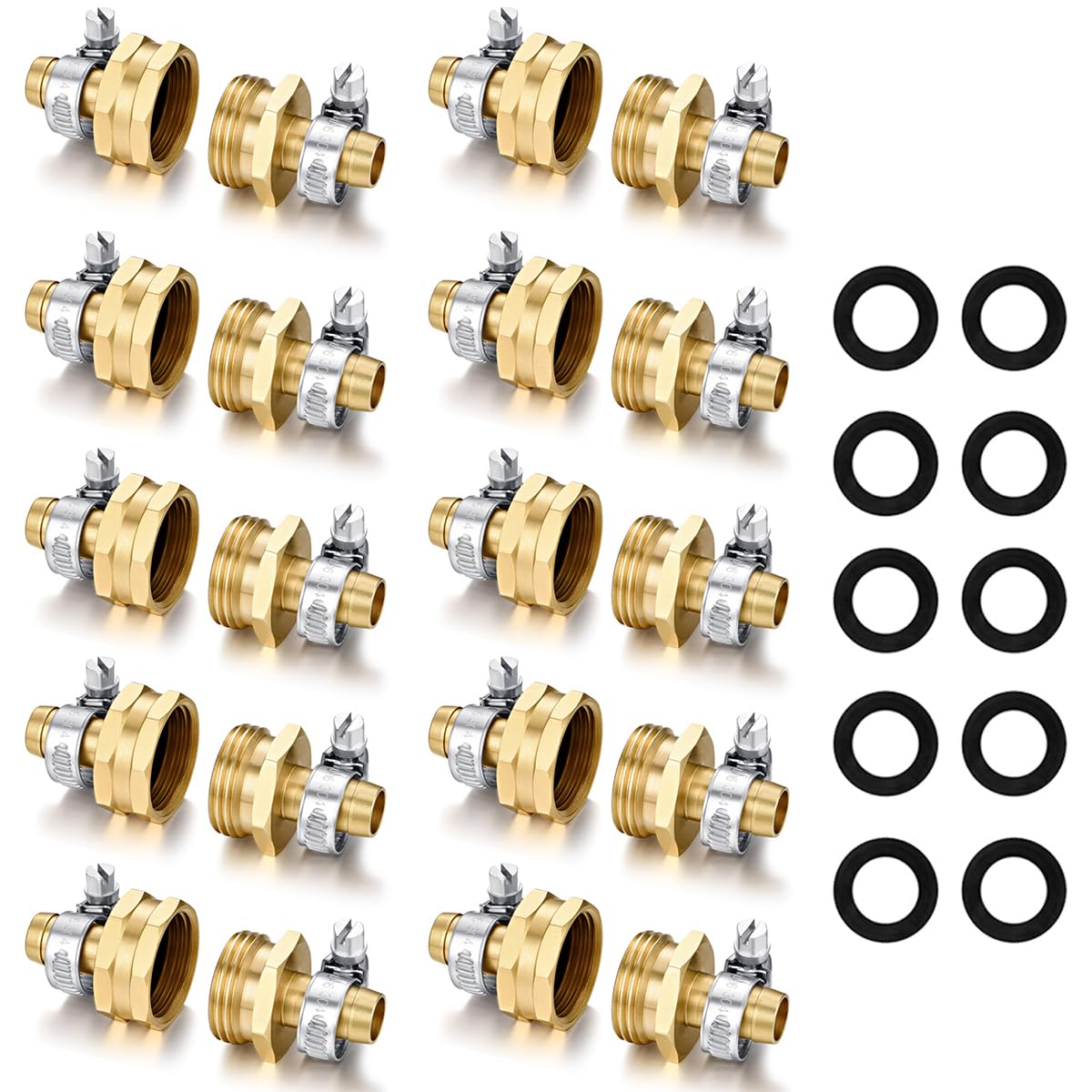 Garden Hose Repair Connector with Clamps Hose End Repair Kit,5/8" Barb Garden Hose Fittings Male and Female brass garden hose ends (5/8"Barb-2 Set)