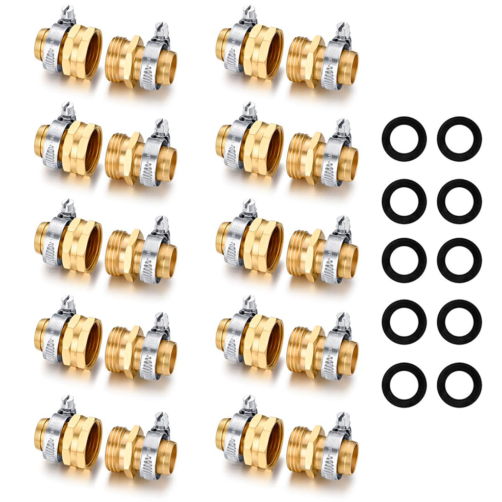 Garden Hose Repair Connector with Clamps Hose End Repair Kit,5/8" Barb Garden Hose Fittings Male and Female brass garden hose ends (5/8"Barb-2 Set)