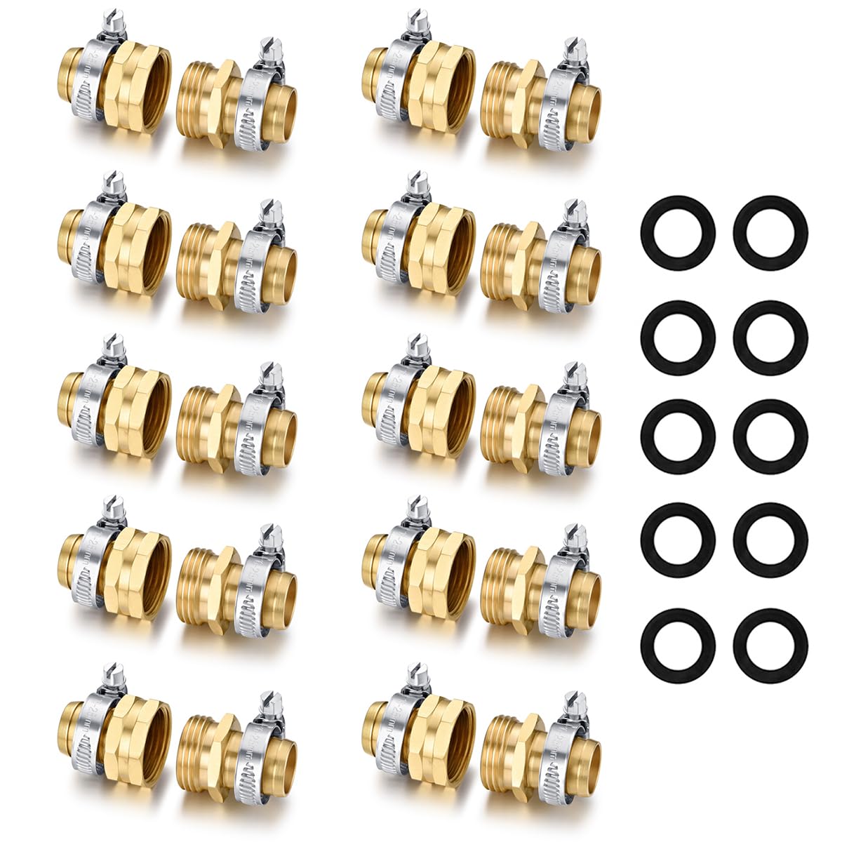 Garden Hose Repair Connector with Clamps Hose End Repair Kit,5/8" Barb Garden Hose Fittings Male and Female brass garden hose ends (5/8"Barb-2 Set)