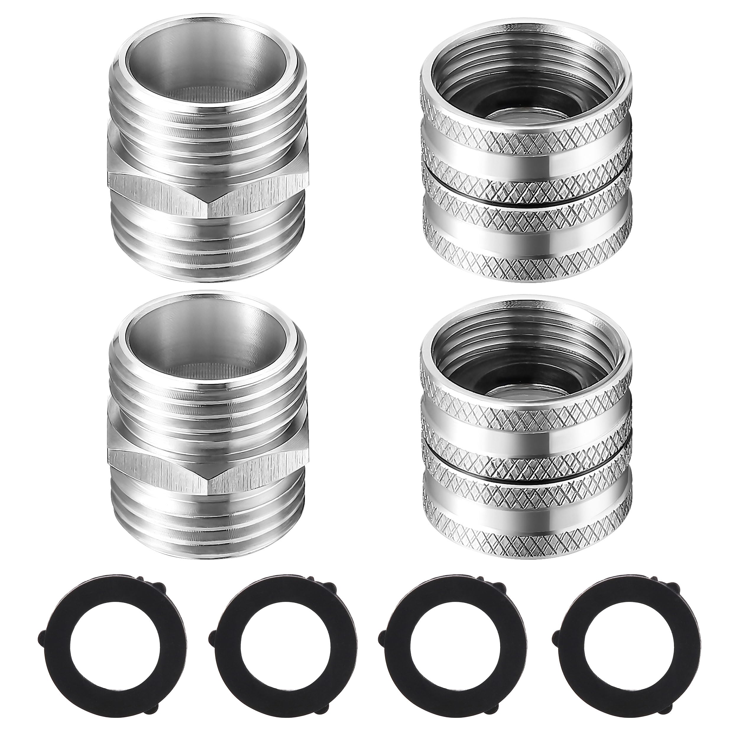 M MINGLE Garden Hose Adapter, Male to Male, Female to Female, 3/4 Inch Brass Connector, 4-Pack with Extra 4 Washers